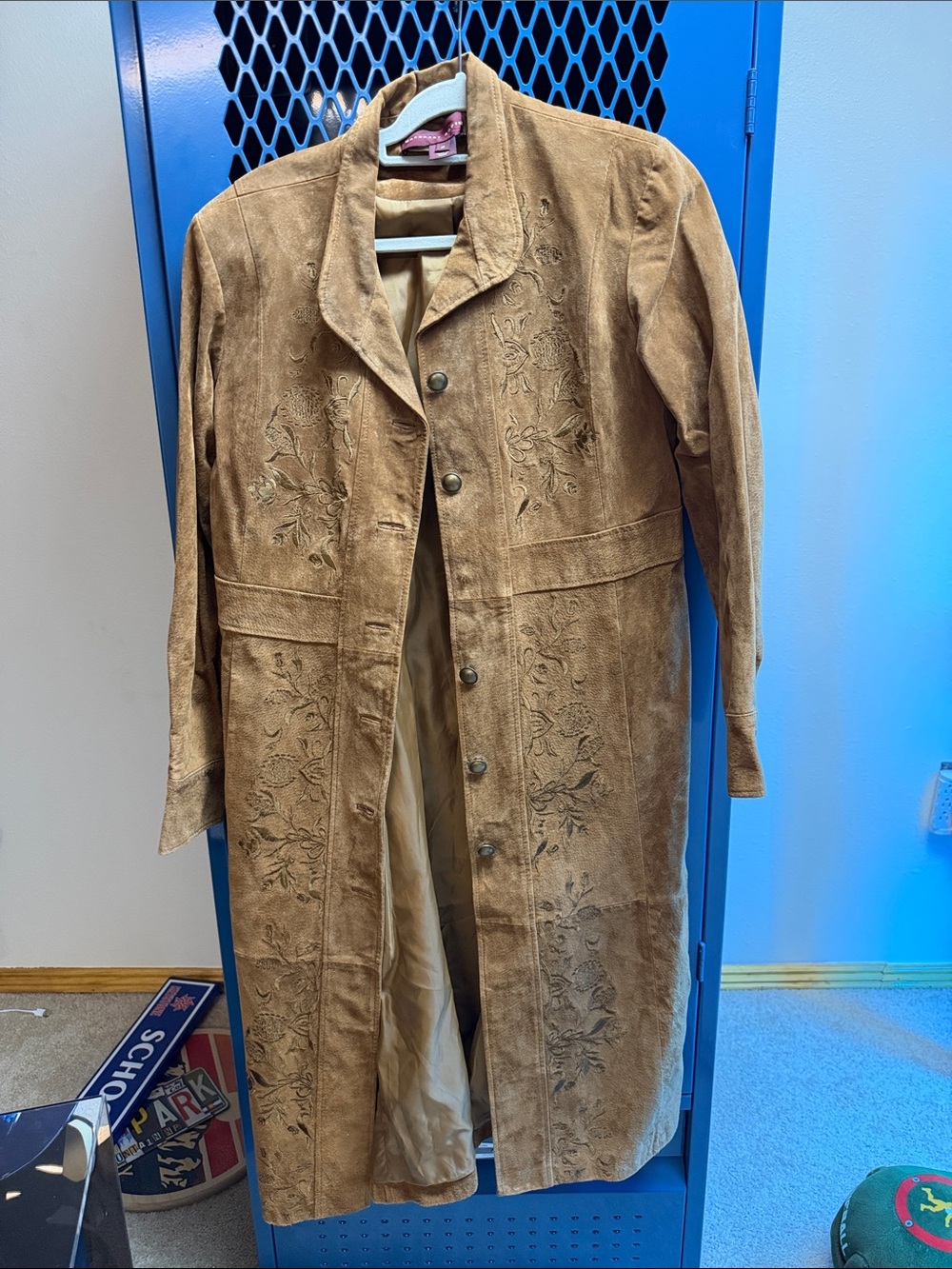 Suede Embroidered Tan Trench Coat